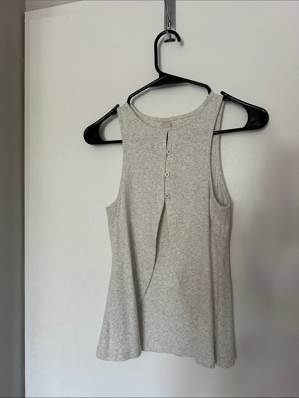 Light Gray Sleeveless Tank Top with Open Button Detail